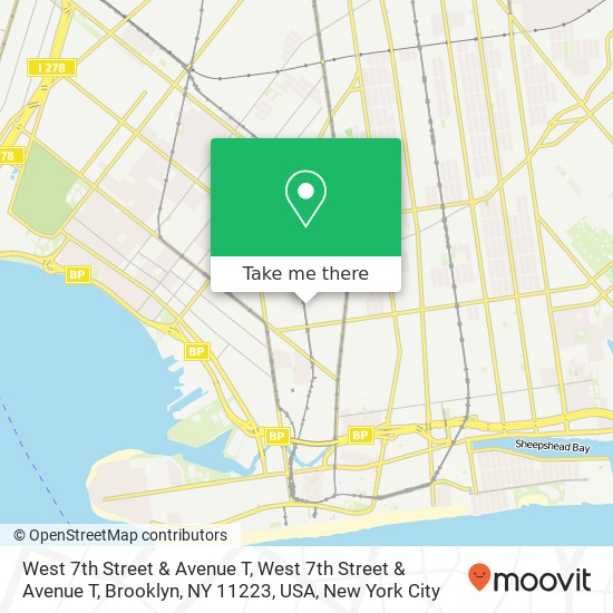 West 7th Street & Avenue T, West 7th Street & Avenue T, Brooklyn, NY 11223, USA map