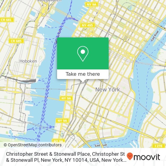 Christopher Street & Stonewall Place, Christopher St & Stonewall Pl, New York, NY 10014, USA map