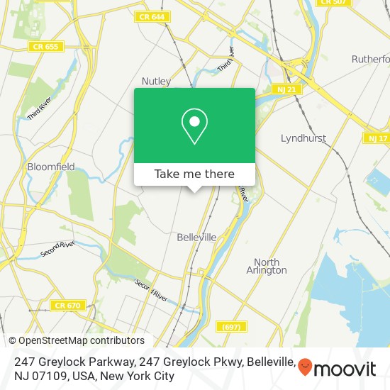 Mapa de 247 Greylock Parkway, 247 Greylock Pkwy, Belleville, NJ 07109, USA