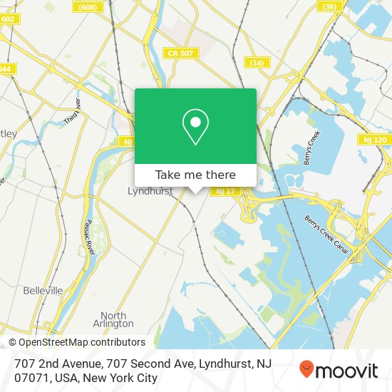 Mapa de 707 2nd Avenue, 707 Second Ave, Lyndhurst, NJ 07071, USA