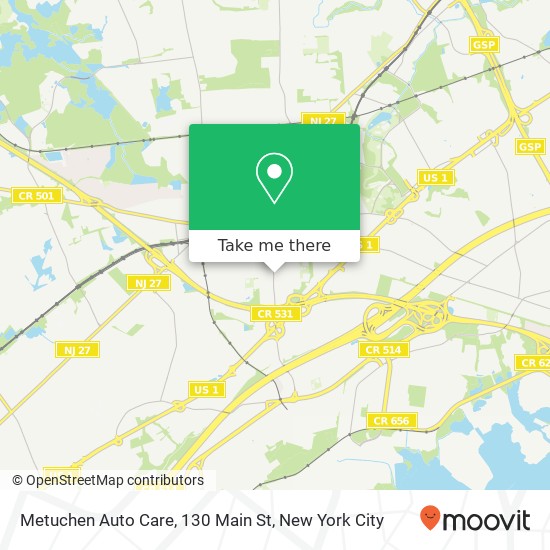 Mapa de Metuchen Auto Care, 130 Main St