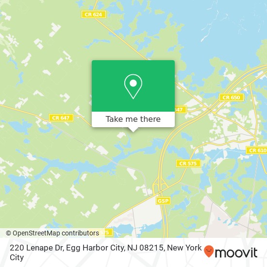 Mapa de 220 Lenape Dr, Egg Harbor City, NJ 08215