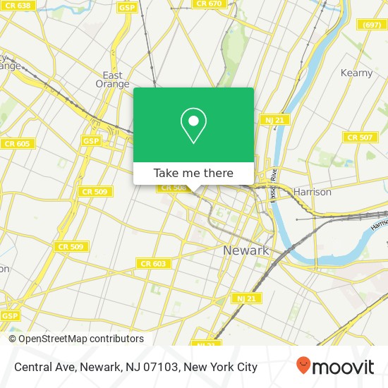 Mapa de Central Ave, Newark, NJ 07103