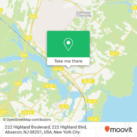 Mapa de 222 Highland Boulevard, 222 Highland Blvd, Absecon, NJ 08201, USA