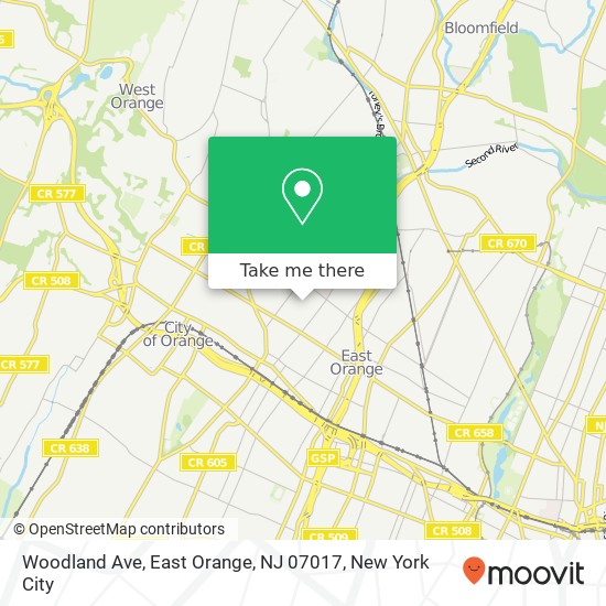 Mapa de Woodland Ave, East Orange, NJ 07017