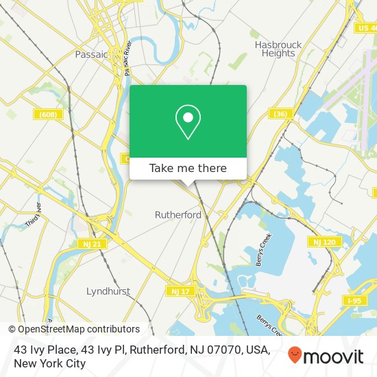 Mapa de 43 Ivy Place, 43 Ivy Pl, Rutherford, NJ 07070, USA