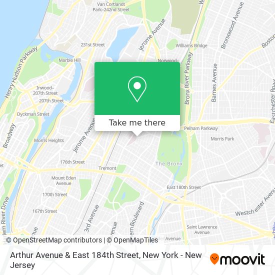 Arthur Avenue & East 184th Street map
