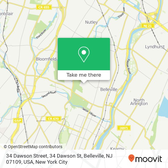 Mapa de 34 Dawson Street, 34 Dawson St, Belleville, NJ 07109, USA