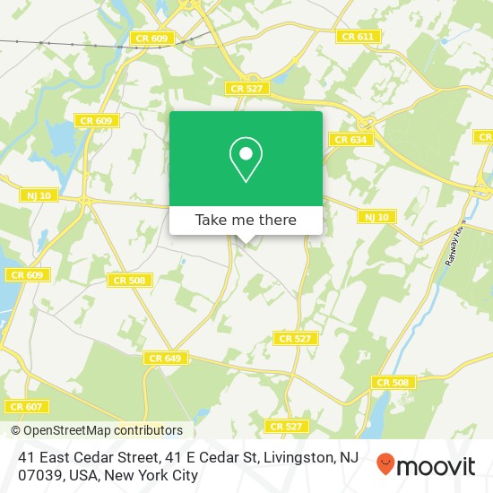 41 East Cedar Street, 41 E Cedar St, Livingston, NJ 07039, USA map