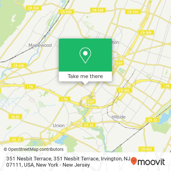 Mapa de 351 Nesbit Terrace, 351 Nesbit Terrace, Irvington, NJ 07111, USA