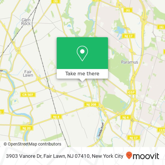 Mapa de 3903 Vanore Dr, Fair Lawn, NJ 07410