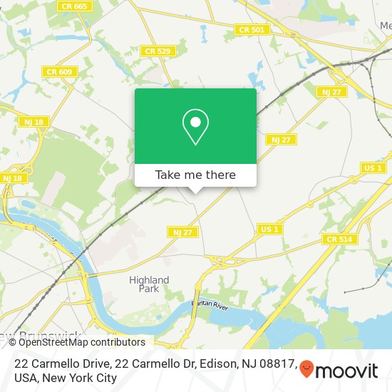 Mapa de 22 Carmello Drive, 22 Carmello Dr, Edison, NJ 08817, USA