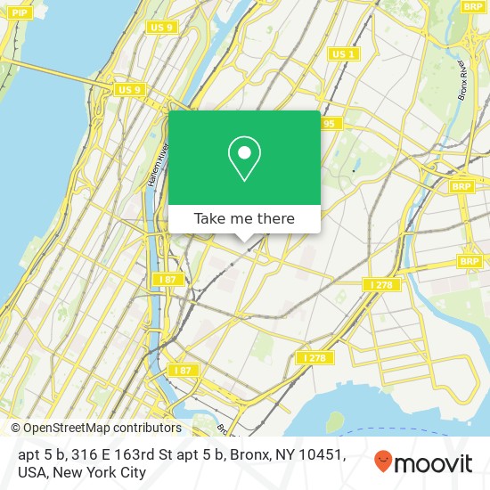 Mapa de apt 5 b, 316 E 163rd St apt 5 b, Bronx, NY 10451, USA