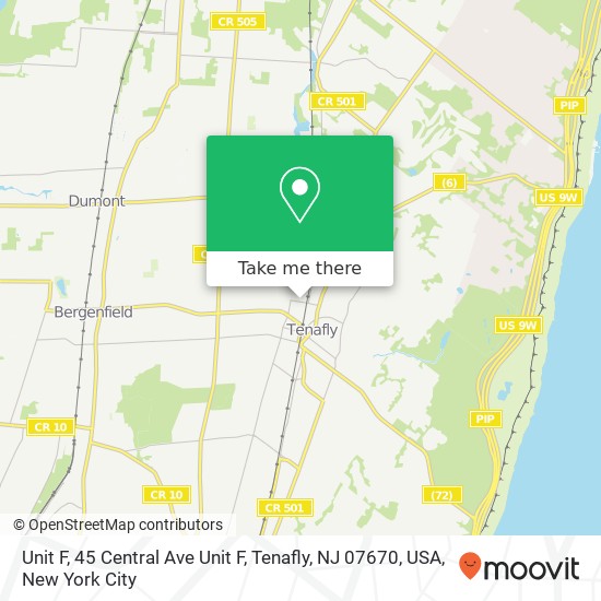 Mapa de Unit F, 45 Central Ave Unit F, Tenafly, NJ 07670, USA