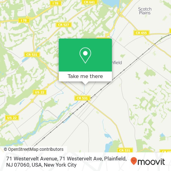 Mapa de 71 Westervelt Avenue, 71 Westervelt Ave, Plainfield, NJ 07060, USA