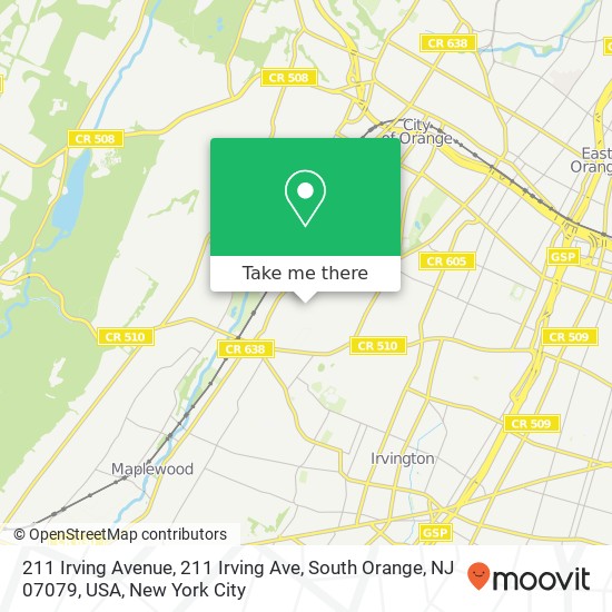 Mapa de 211 Irving Avenue, 211 Irving Ave, South Orange, NJ 07079, USA