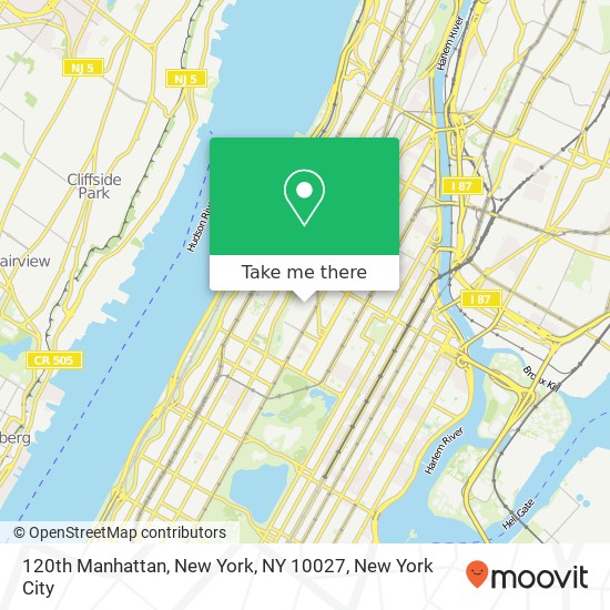 120th Manhattan, New York, NY 10027 map