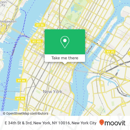E 34th St & 3rd, New York, NY 10016 map