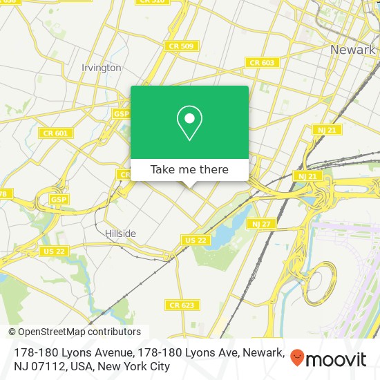 Mapa de 178-180 Lyons Avenue, 178-180 Lyons Ave, Newark, NJ 07112, USA