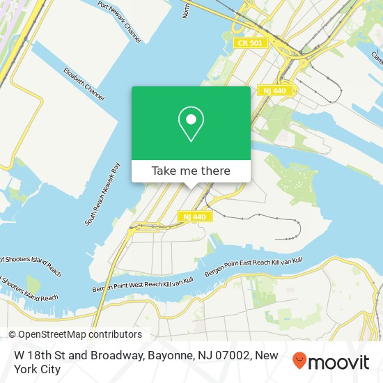 Mapa de W 18th St and Broadway, Bayonne, NJ 07002