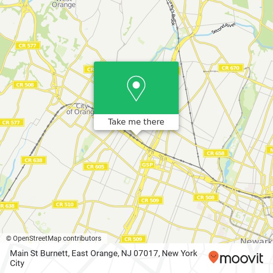 Mapa de Main St Burnett, East Orange, NJ 07017