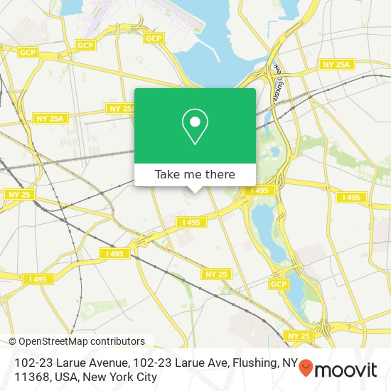 Mapa de 102-23 Larue Avenue, 102-23 Larue Ave, Flushing, NY 11368, USA