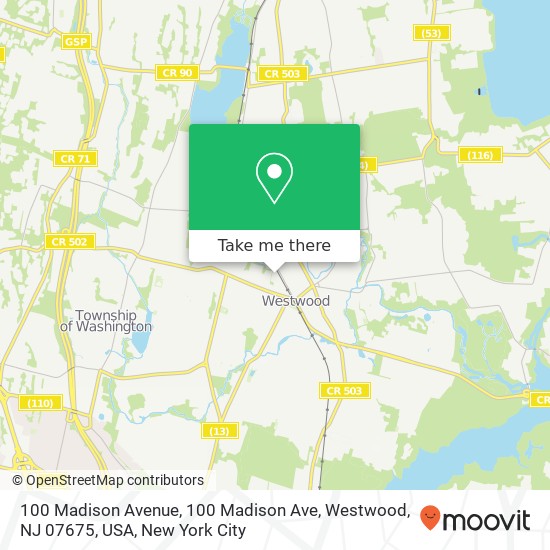 Mapa de 100 Madison Avenue, 100 Madison Ave, Westwood, NJ 07675, USA