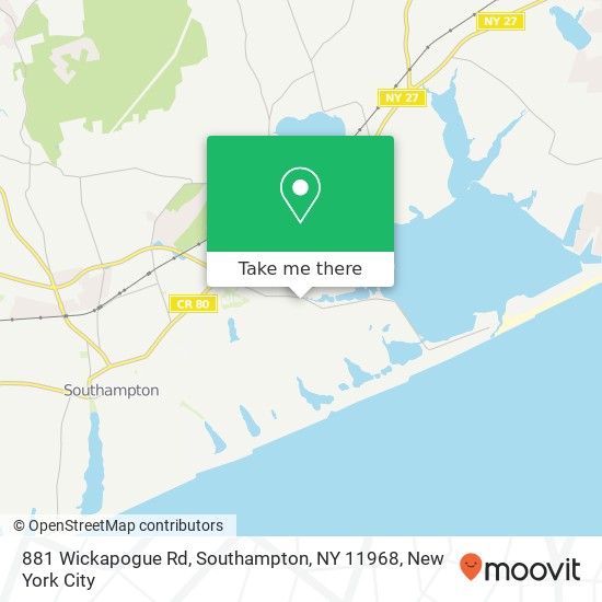 Mapa de 881 Wickapogue Rd, Southampton, NY 11968