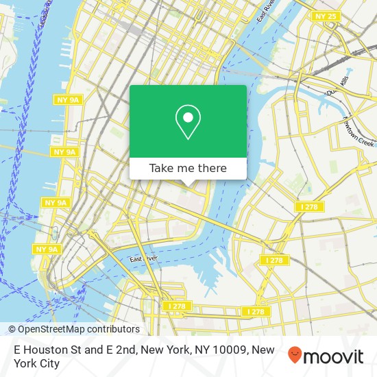 Mapa de E Houston St and E 2nd, New York, NY 10009