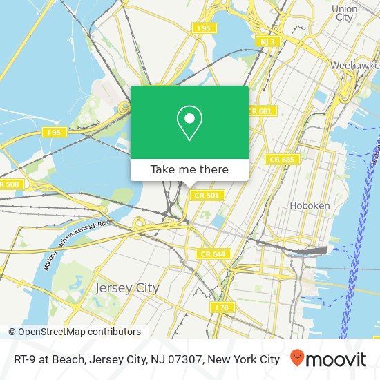 RT-9 at Beach, Jersey City, NJ 07307 map