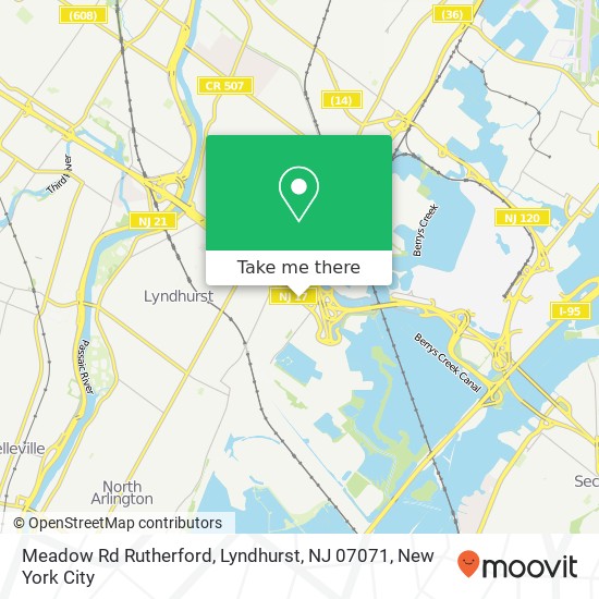 Mapa de Meadow Rd Rutherford, Lyndhurst, NJ 07071