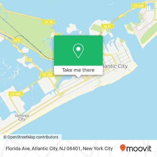 Mapa de Florida Ave, Atlantic City, NJ 08401