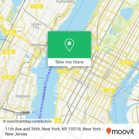 Mapa de 11th Ave and 36th, New York, NY 10018