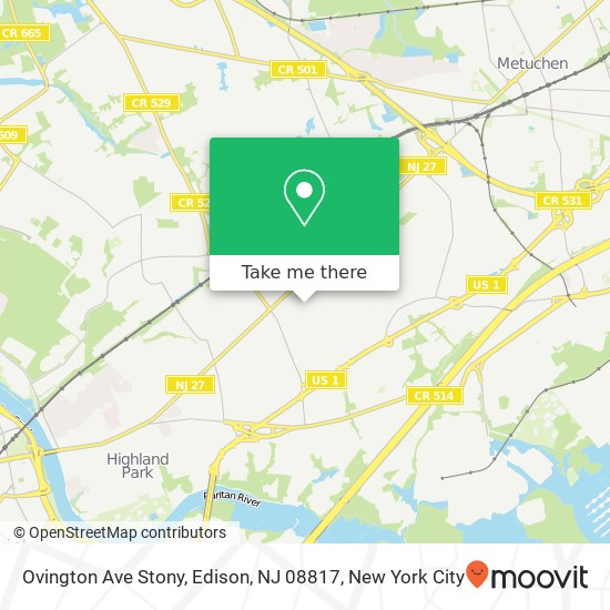 Mapa de Ovington Ave Stony, Edison, NJ 08817