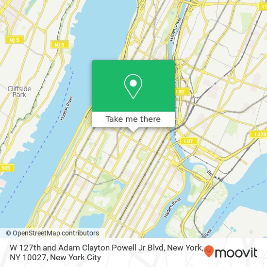 Mapa de W 127th and Adam Clayton Powell Jr Blvd, New York, NY 10027