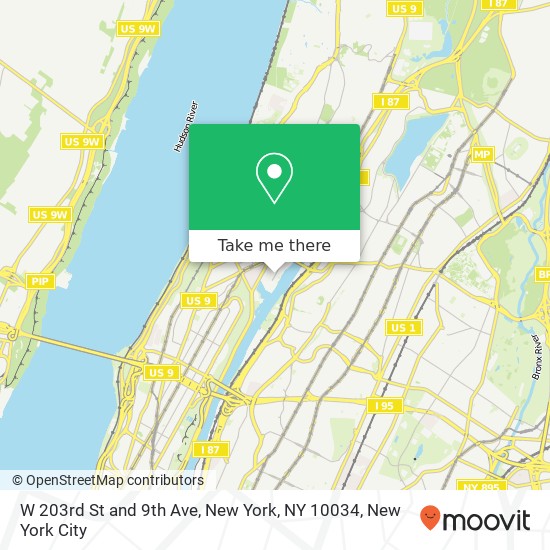 Mapa de W 203rd St and 9th Ave, New York, NY 10034