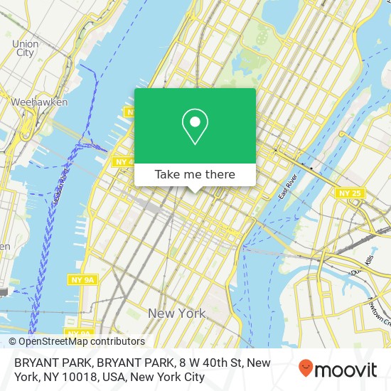Mapa de BRYANT PARK, BRYANT PARK, 8 W 40th St, New York, NY 10018, USA