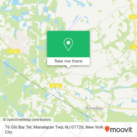 Mapa de 76 Glo Bar Ter, Manalapan Twp, NJ 07726