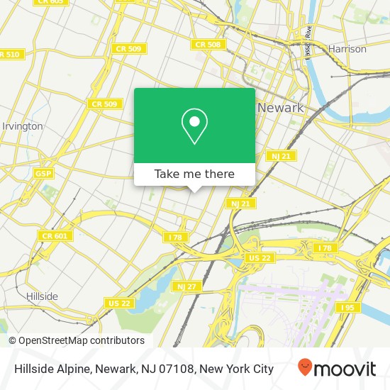 Mapa de Hillside Alpine, Newark, NJ 07108
