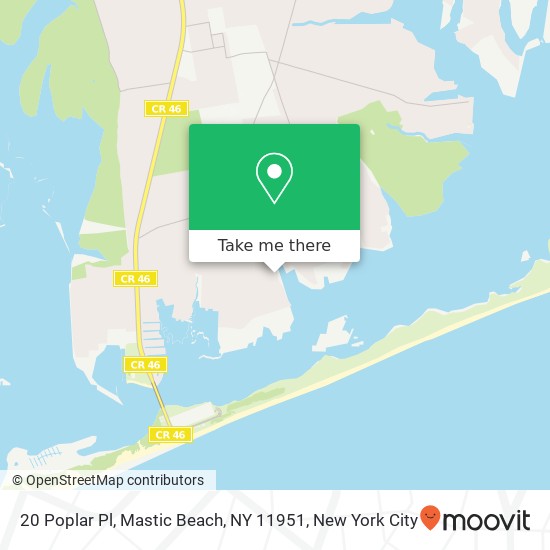 Mapa de 20 Poplar Pl, Mastic Beach, NY 11951