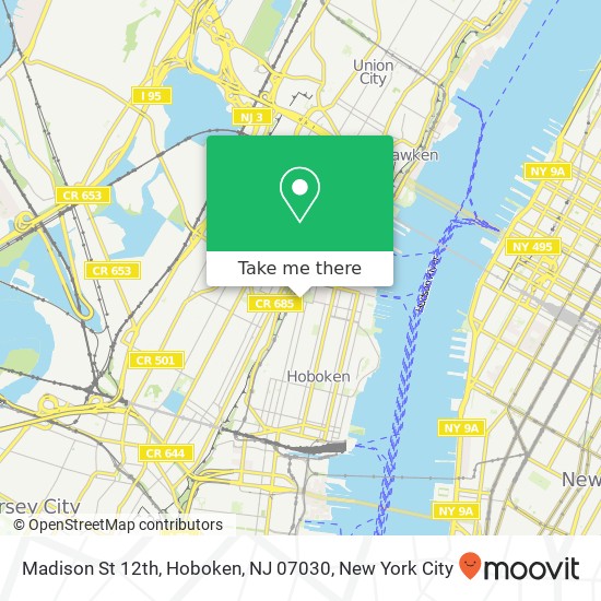 Mapa de Madison St 12th, Hoboken, NJ 07030
