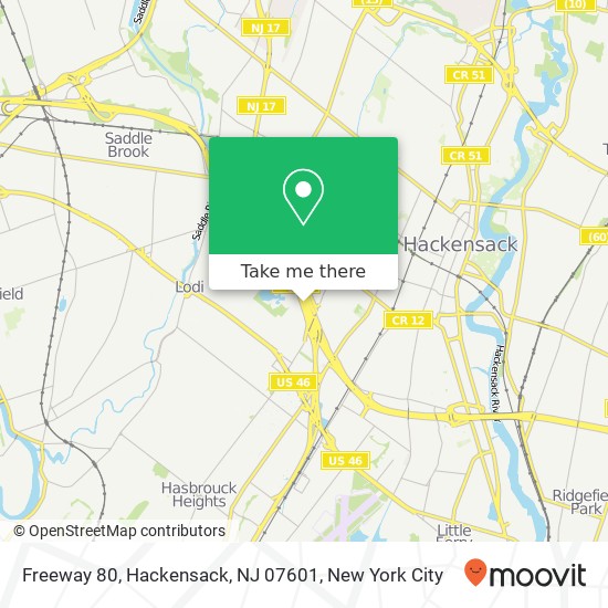 Mapa de Freeway 80, Hackensack, NJ 07601