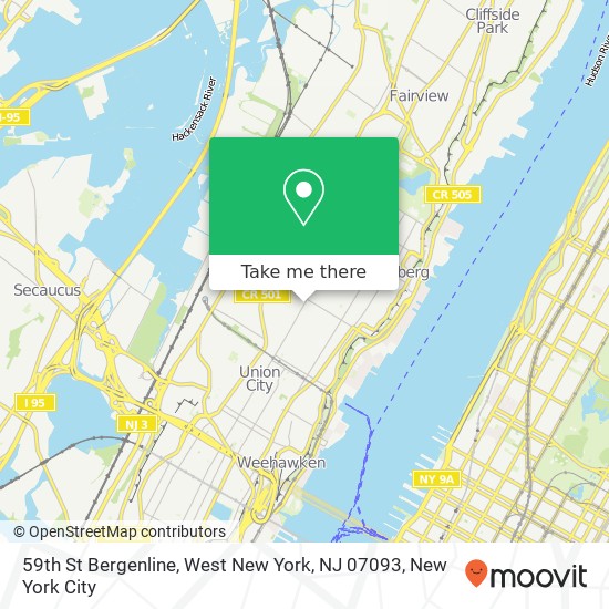 Mapa de 59th St Bergenline, West New York, NJ 07093