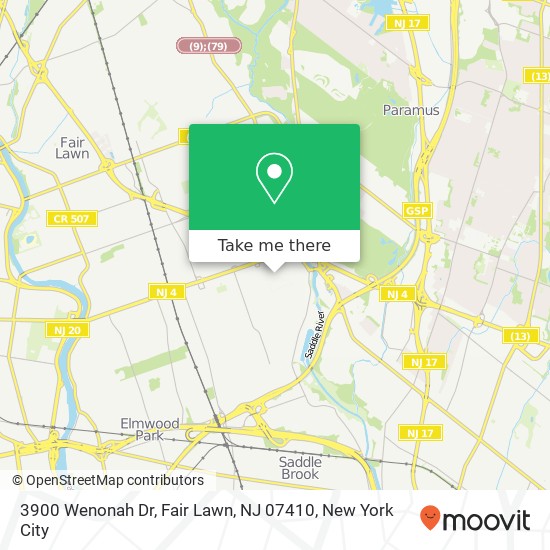 Mapa de 3900 Wenonah Dr, Fair Lawn, NJ 07410