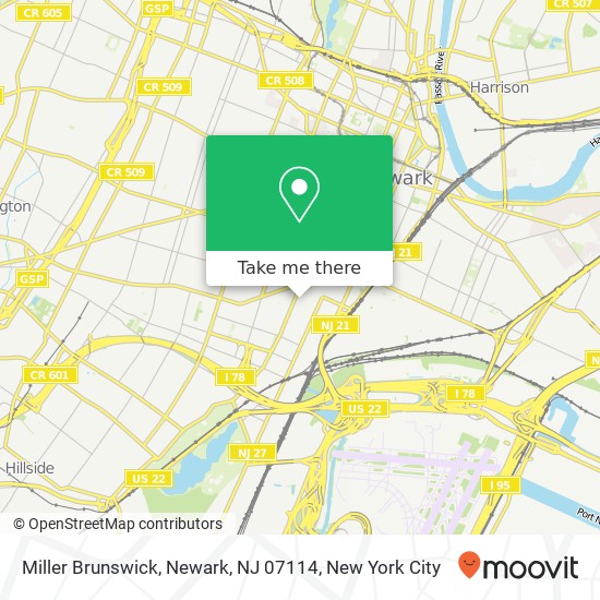 Mapa de Miller Brunswick, Newark, NJ 07114
