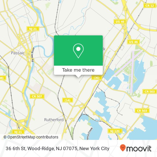 Mapa de 36 6th St, Wood-Ridge, NJ 07075