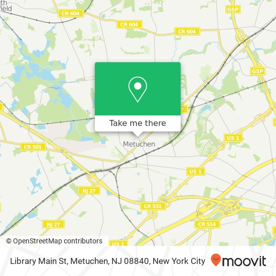 Mapa de Library Main St, Metuchen, NJ 08840