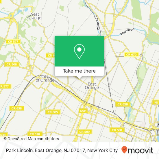 Mapa de Park Lincoln, East Orange, NJ 07017