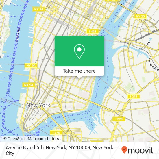 Mapa de Avenue B and 6th, New York, NY 10009