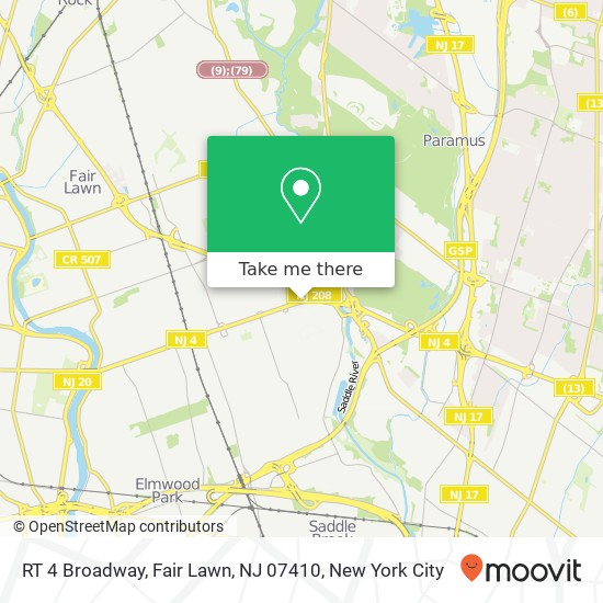 Mapa de RT 4 Broadway, Fair Lawn, NJ 07410
